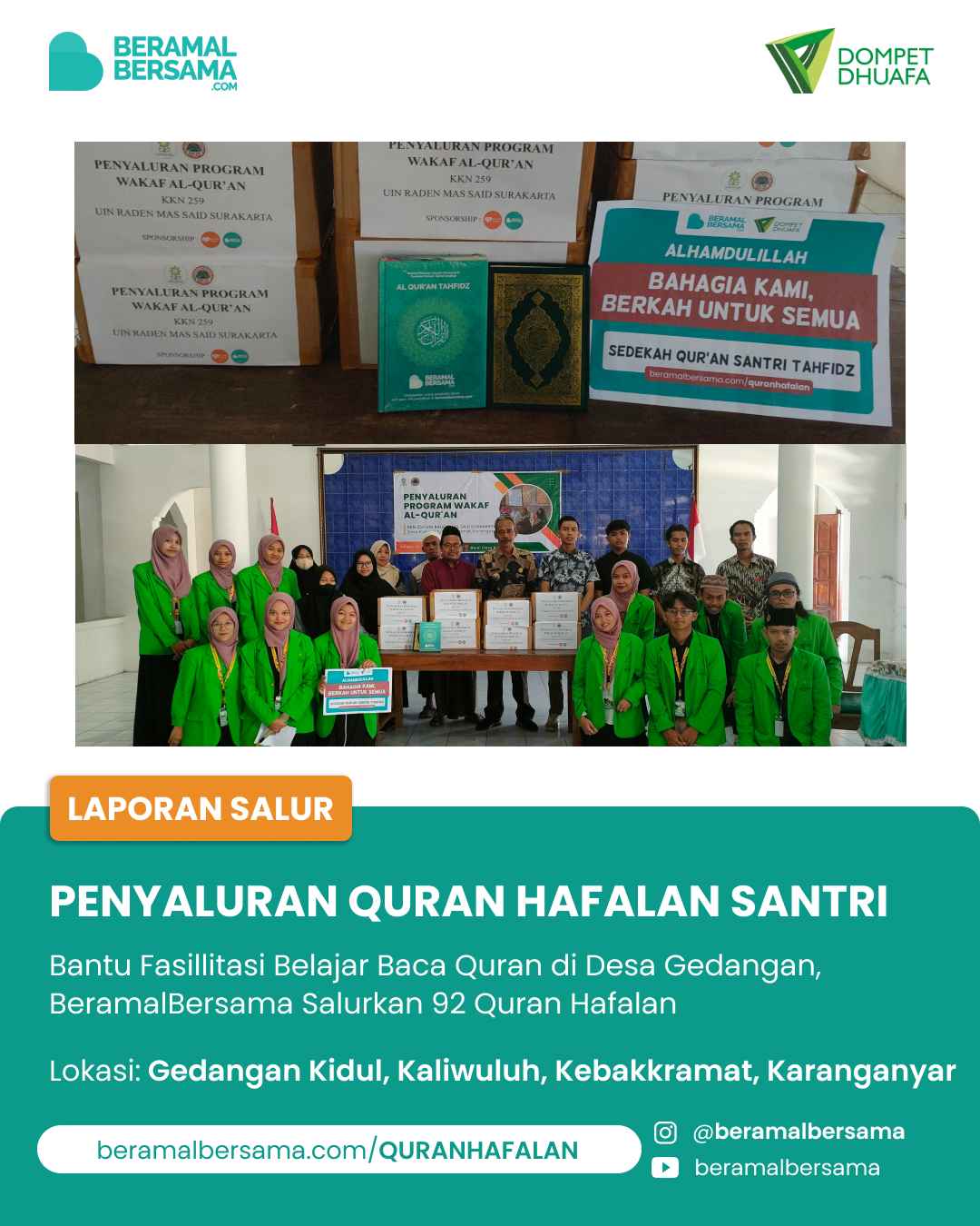 Salur Quran Hafalan Untuk Para Santri TPQ Masjid-Masjid Dusun Gedangan