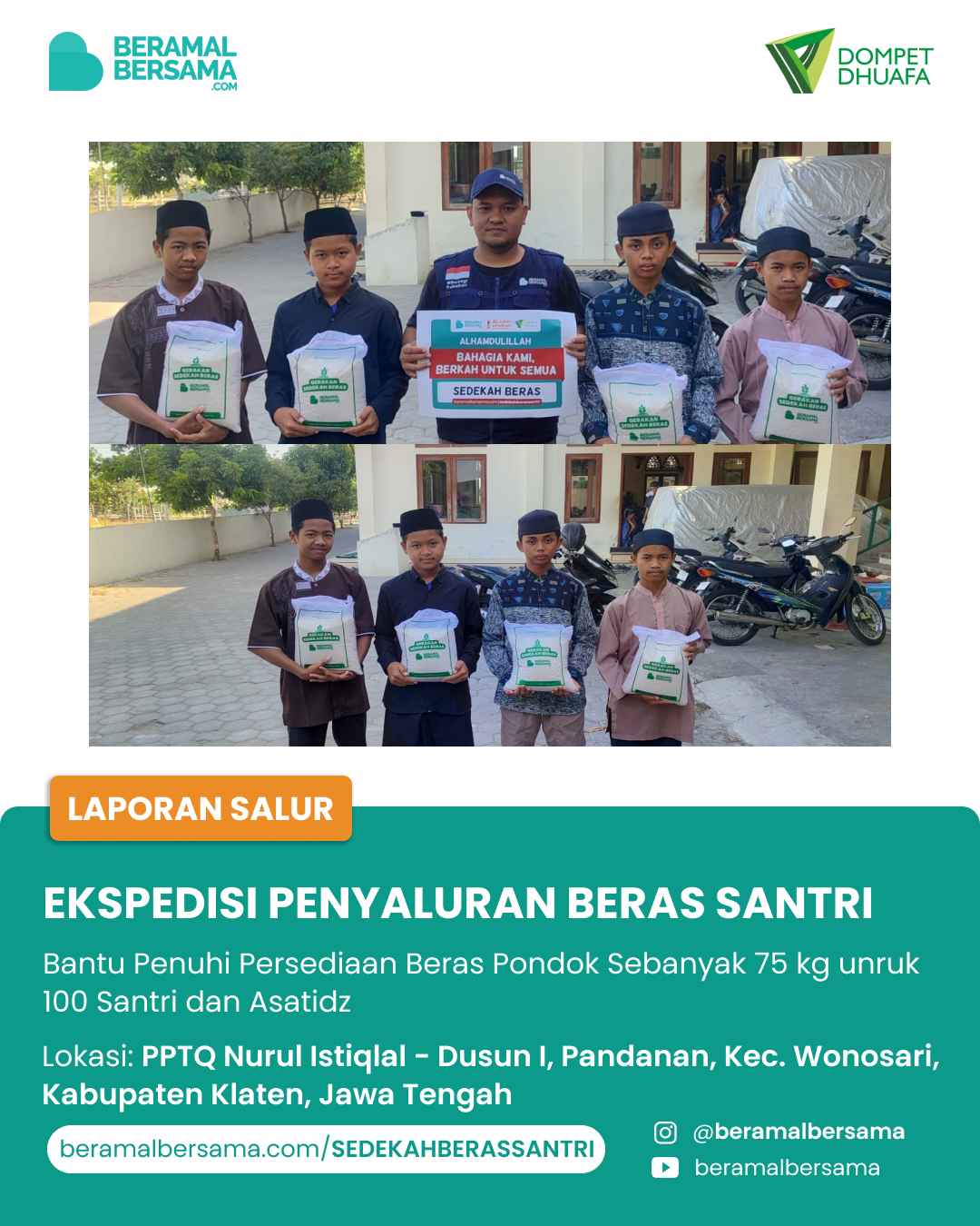 Salurkan Beras untuk Santri PP Nurul Istiqlal