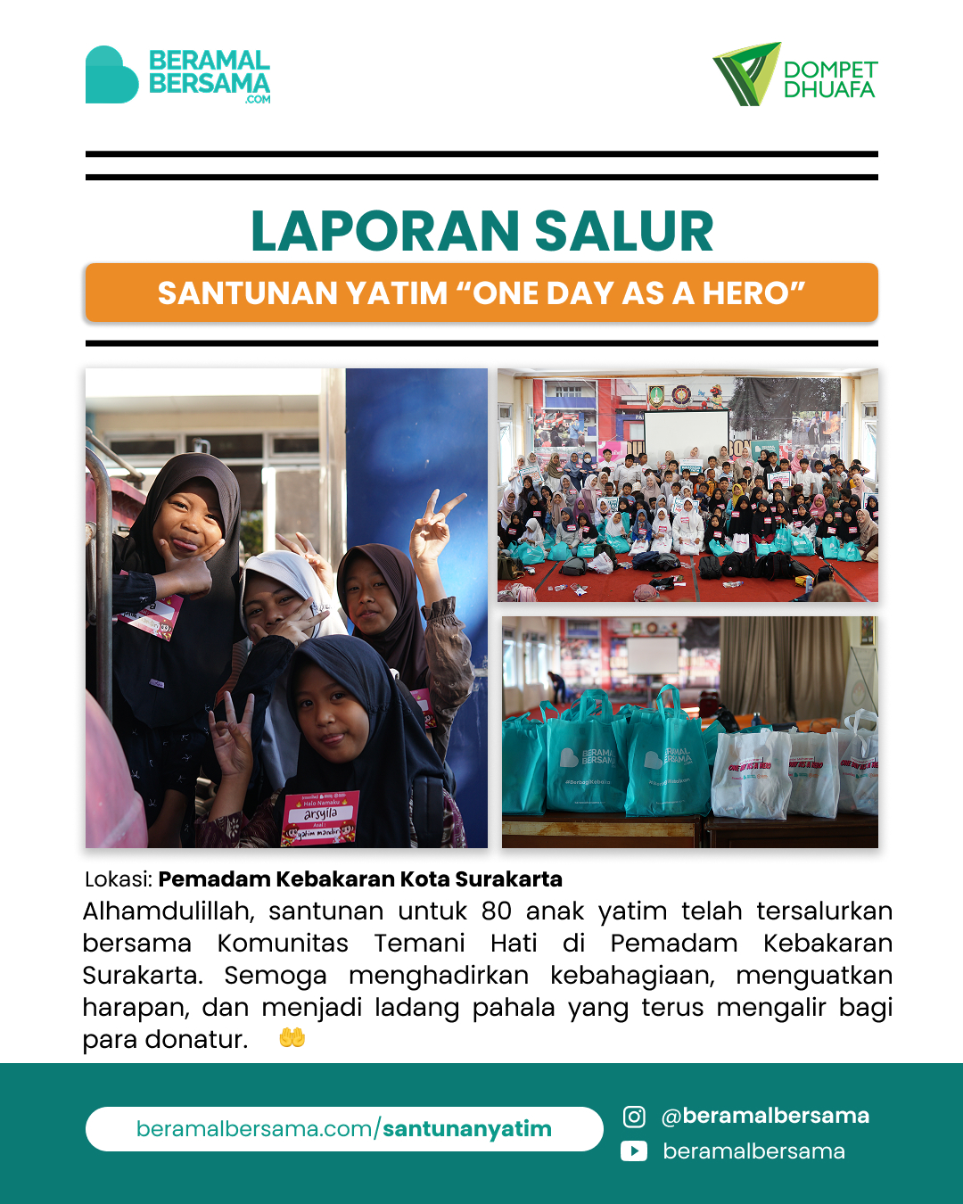 Santunan 80 Anak Yatim bersama Komunitas Temani Hati di Pemadam Kebakaran Surakarta