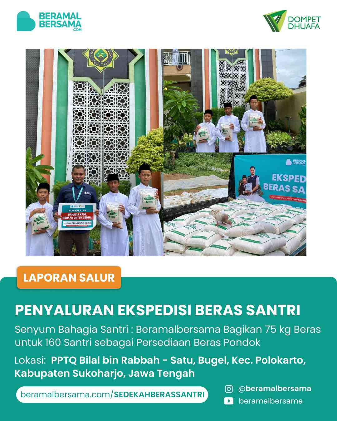 Sedekah Beras Bahagiakan Santri PP Bilal bin Rabbah