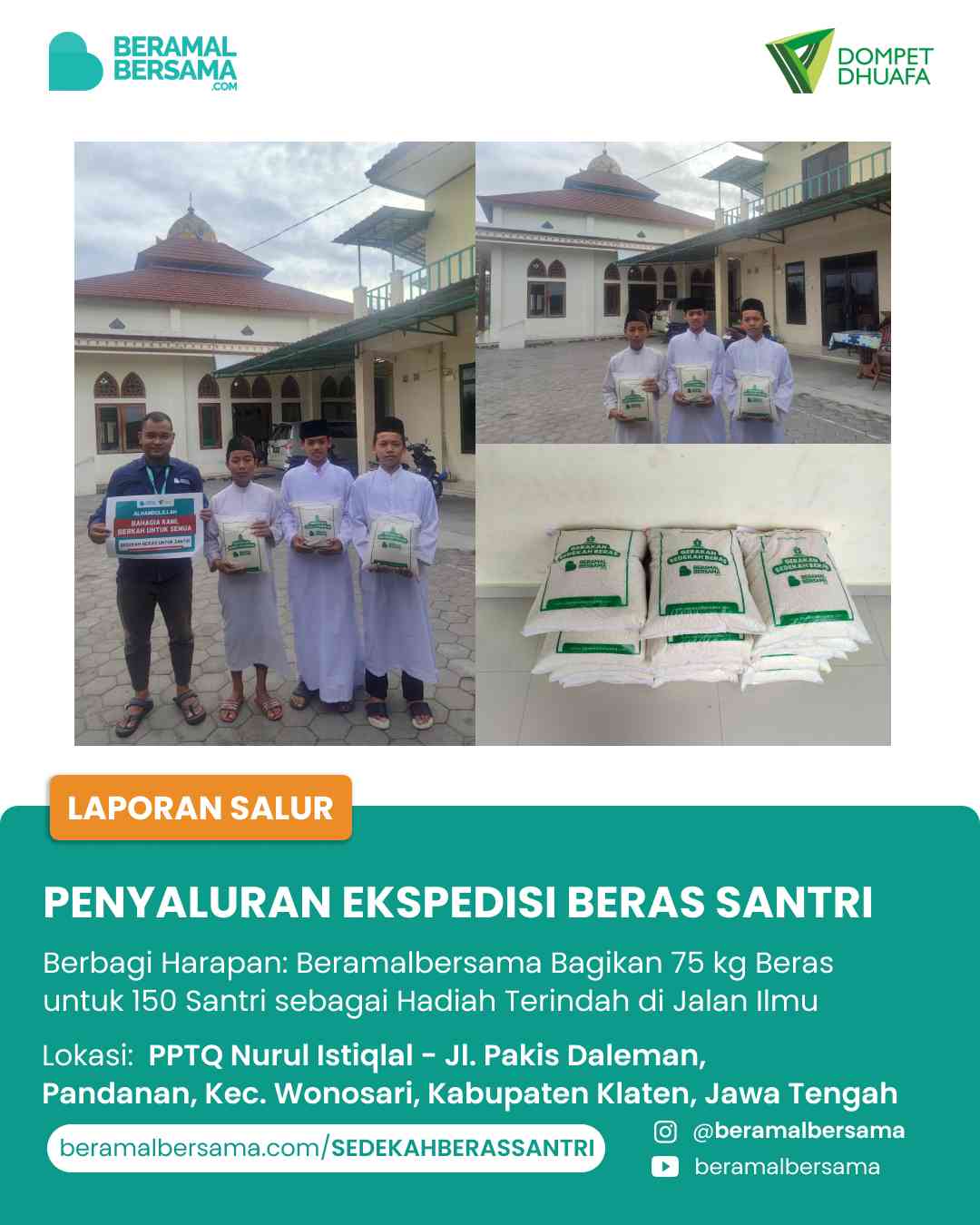 Sedekah Beras untuk Santri PP Nurul Istiqlal