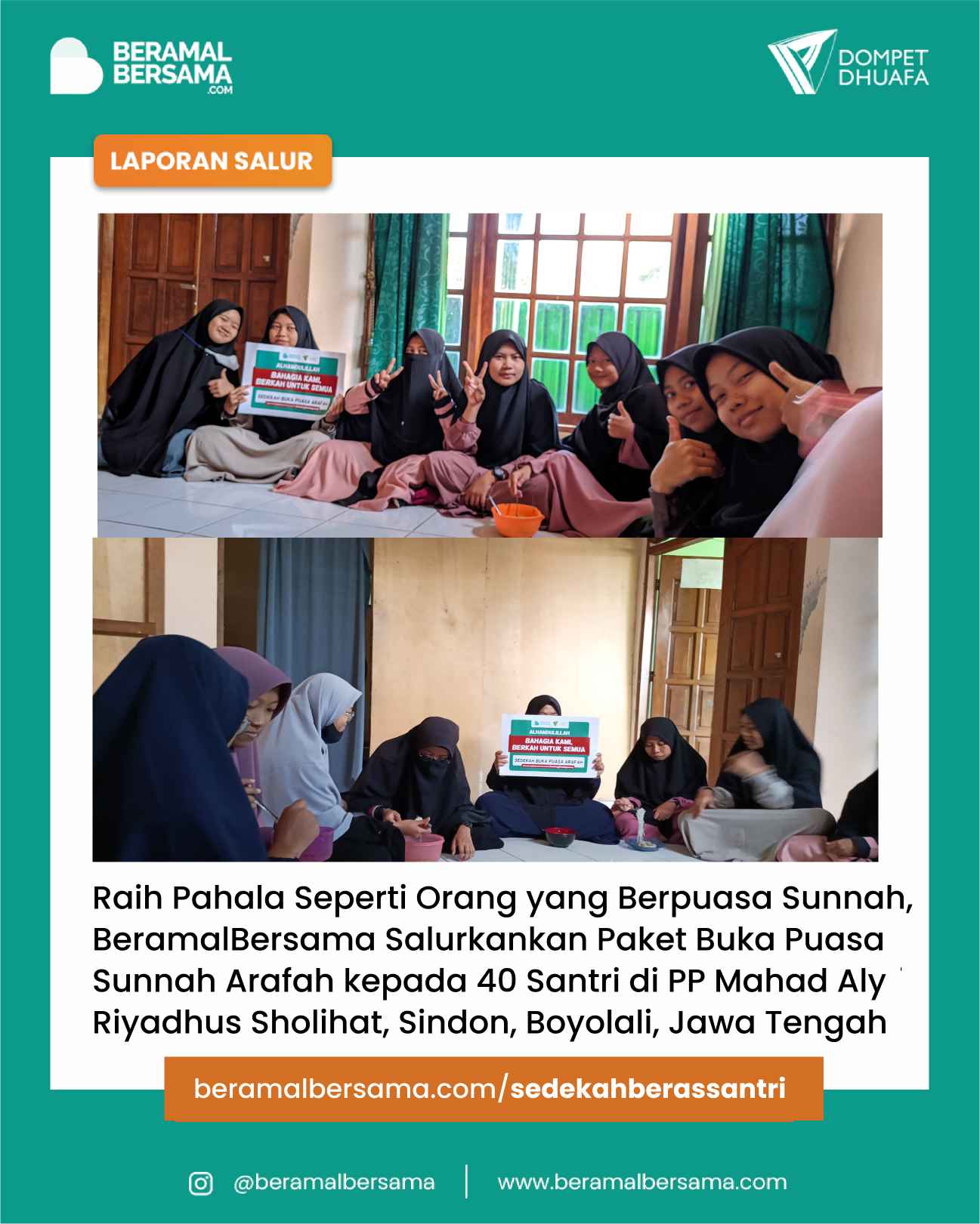 Sediakan Buka Puasa Arafah untuk Santri Mahad Riyadussholihat