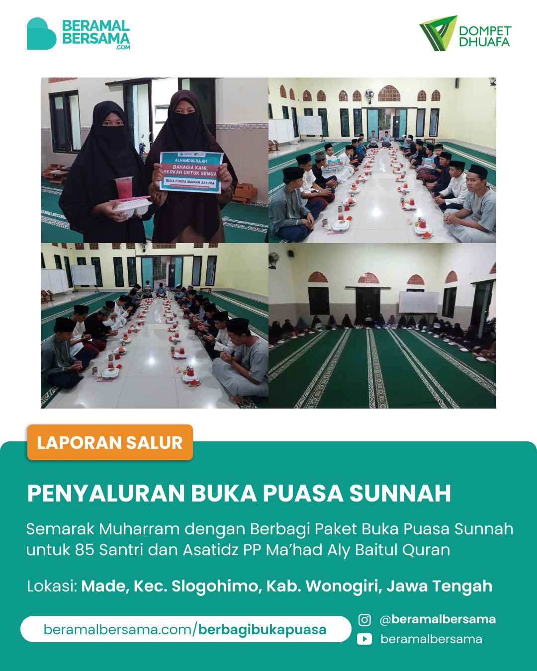 Semarak Muharram Berbagi Buka Puasa Asyura Untuk KMI Baitul Quran Slogohimo