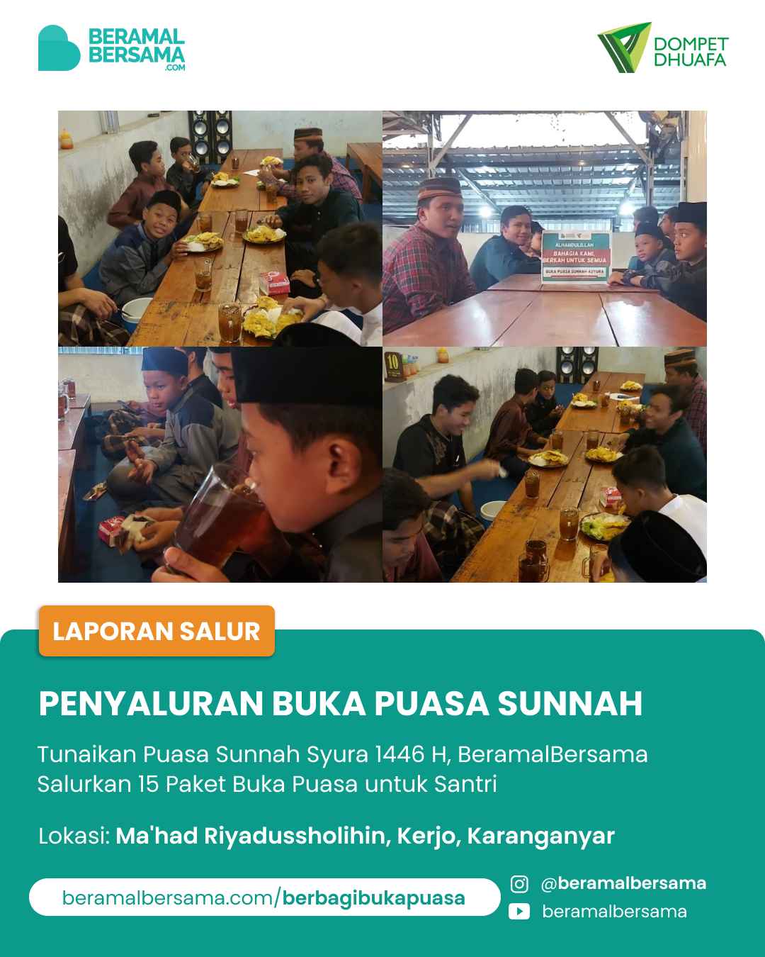 Semarak Muharram Berbagi Buka Puasa Asyura Untuk Mahad Riyadussholihin Nudawiluha