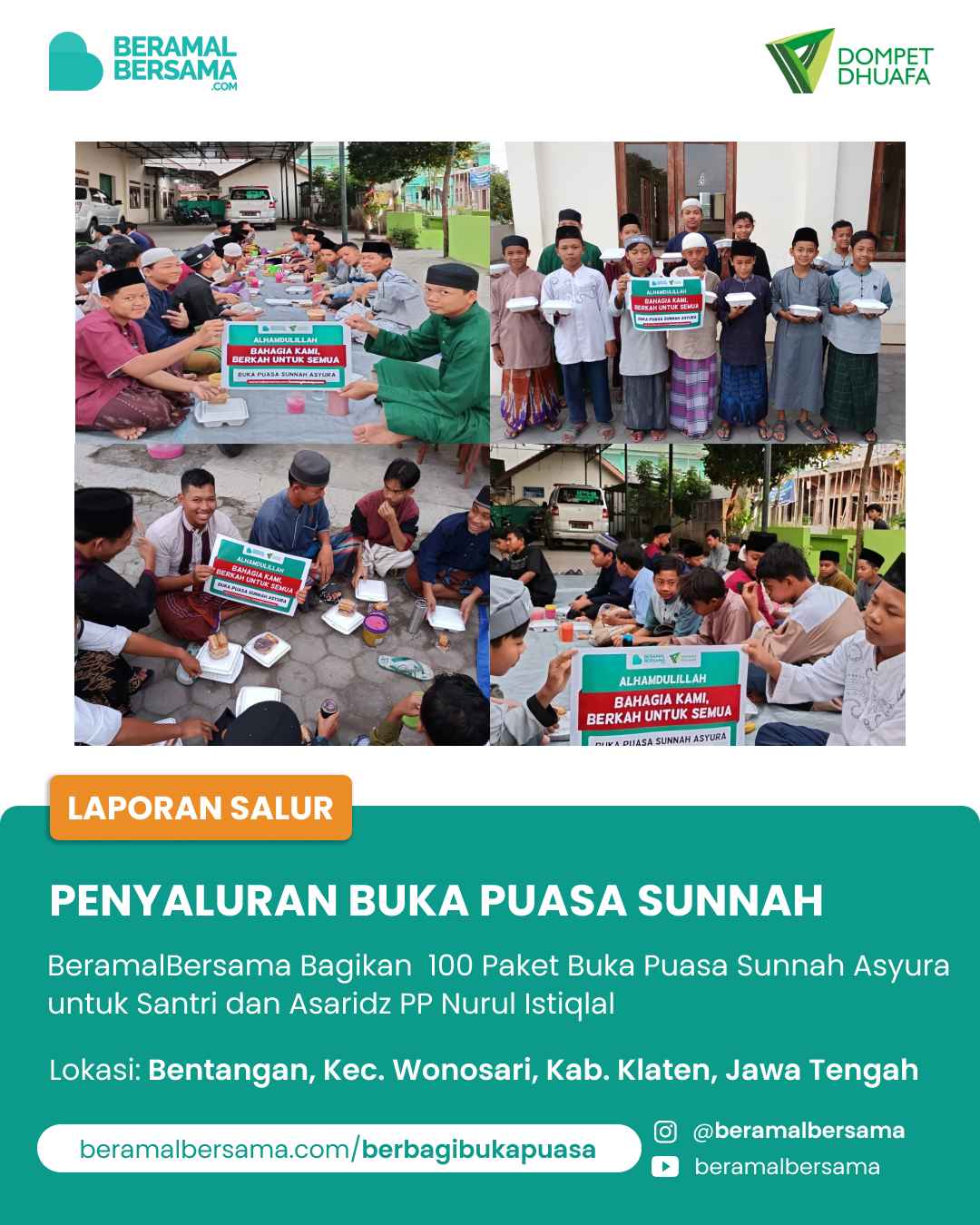 Semarak Muharram Berbagi Buka Puasa Asyura Untuk PP Nurul Istiqlal