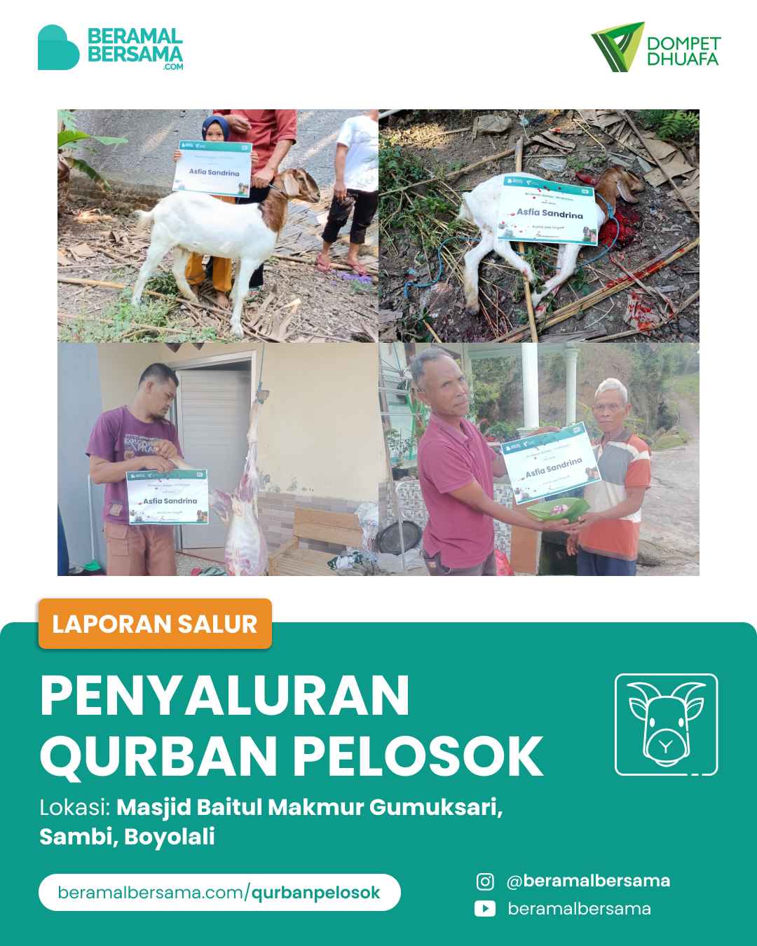 Semarak Qurban Pelosok dengan Berbagi Hewan Qurban Untuk Warga Masjid Baitul Makmur Boyolali