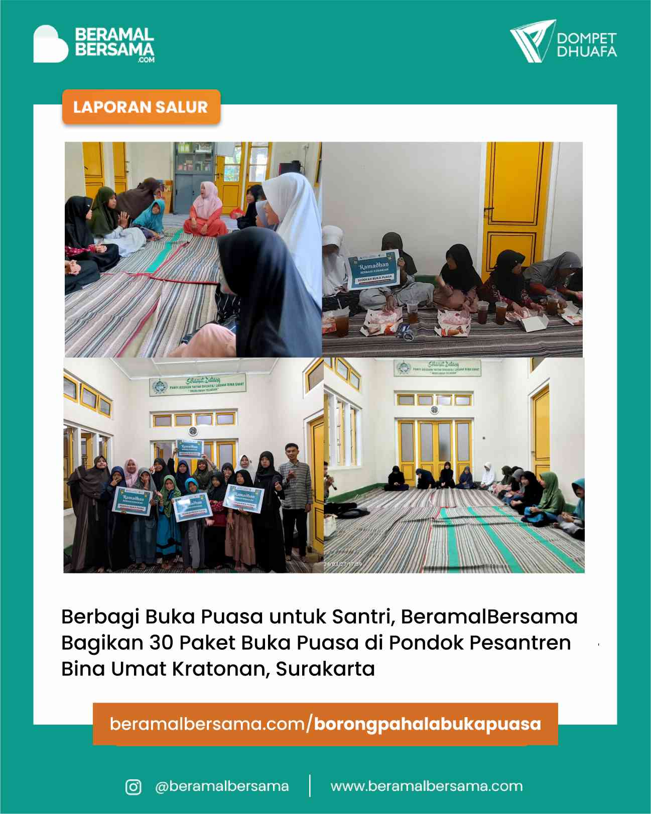 Super Ramadhan Salur 30 Paket Buka Puasa Untuk Rumah Tahfidz Bina Ummat Surakarta