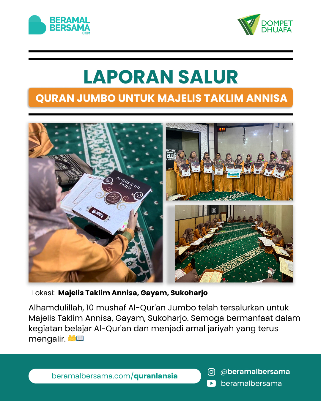 Penyaluran 10 Mushaf Al-Qur'an Jumbo Majelis Taklim Annisa