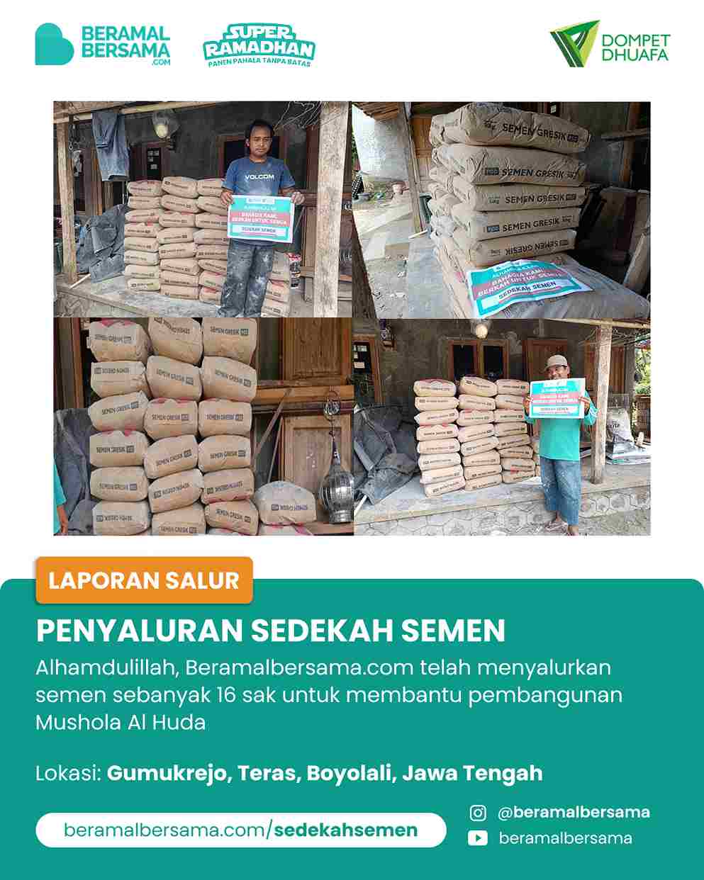 Penyaluran 16 Sak Semen Untuk Renovasi Mushola Al Huda