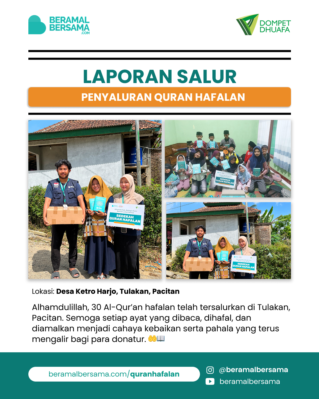 Penyaluran 30pcs Al-Qur’an Hafalan Tulakan, Pacitan
