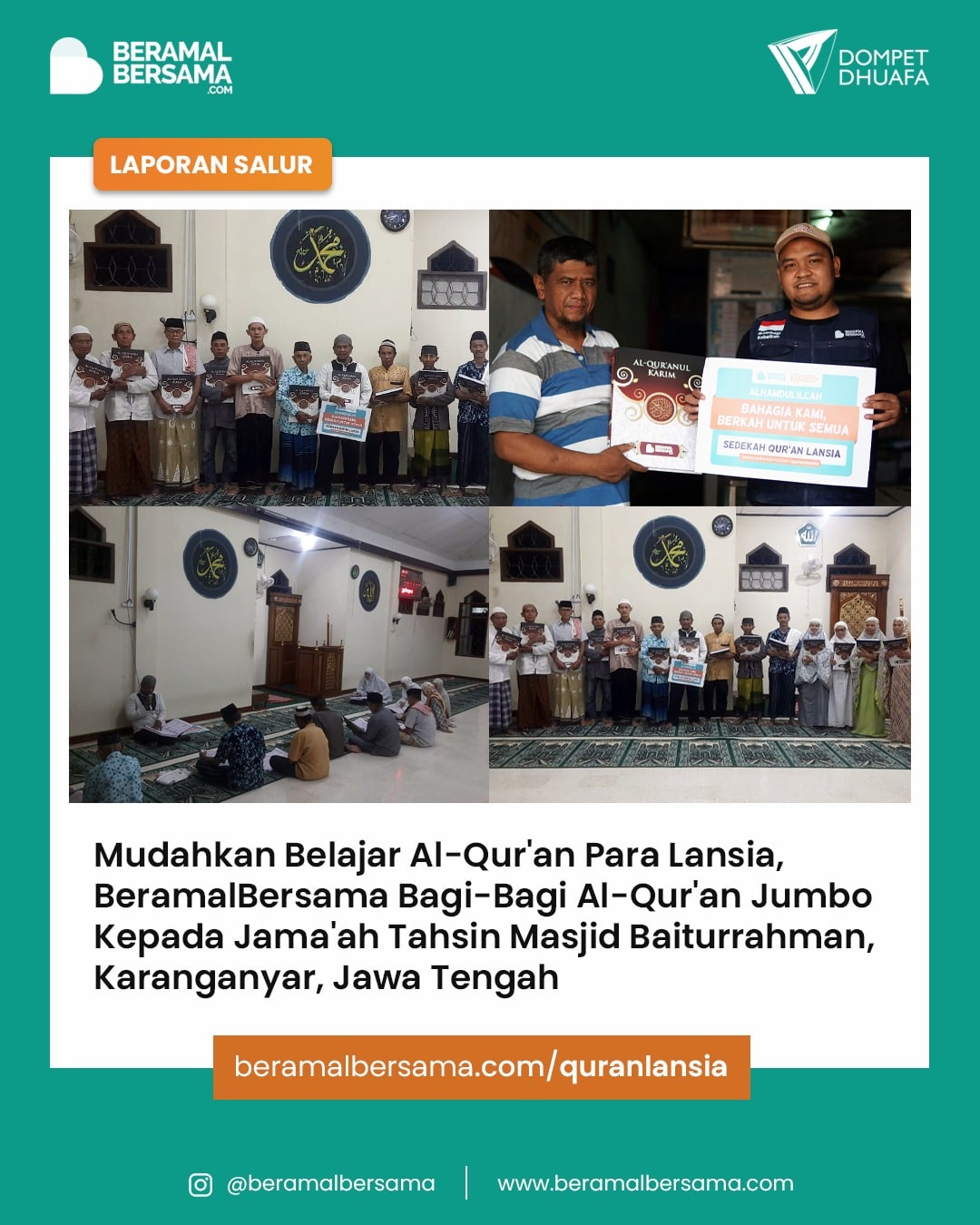Quran Jumbo untuk Jamaah Tahsin Lansia Masjid Baiturrahman Kalijirak Karanganyar