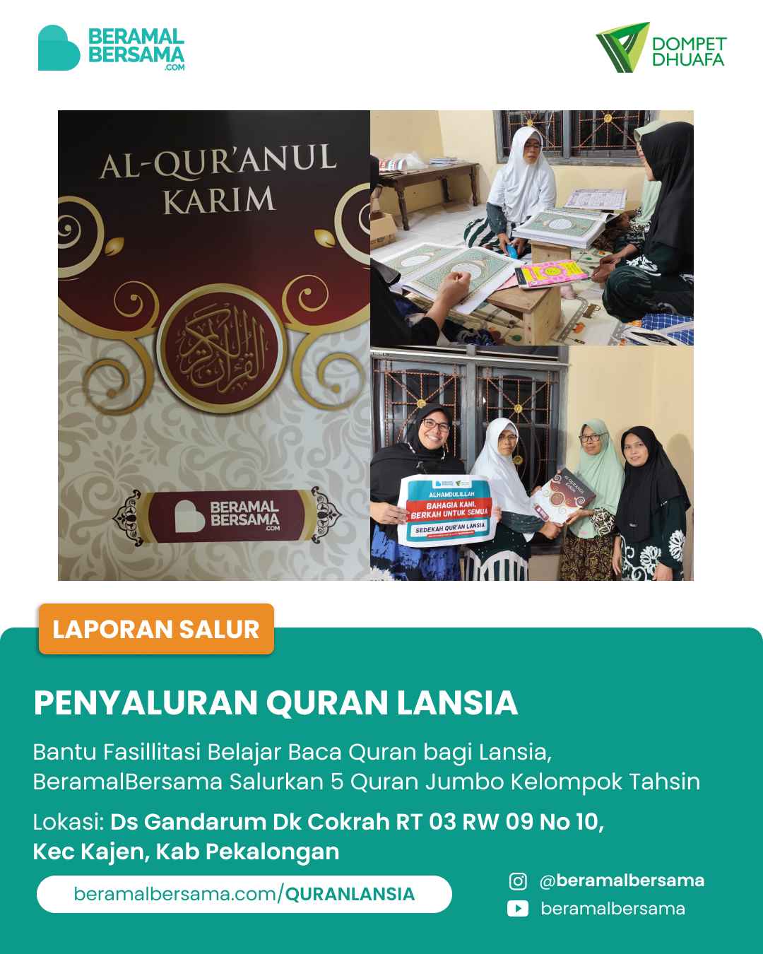Salur Berbagi Quran Lansia untuk Jamaah Kajian Ibu-Ibu Cokrah