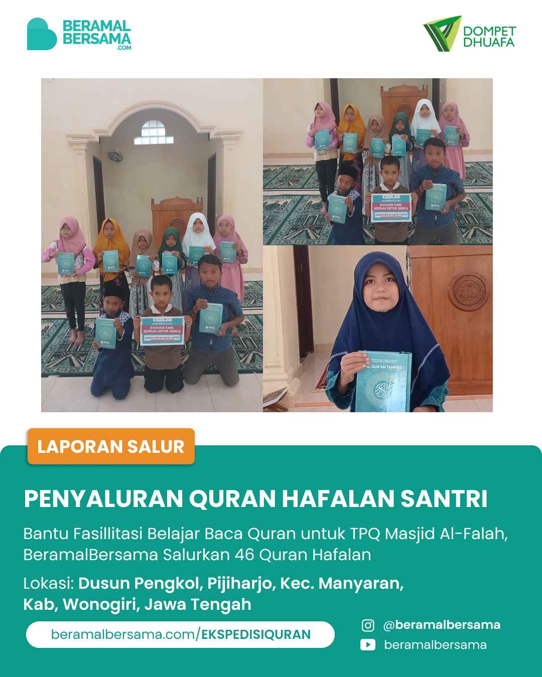 Salur Quran Hafalan Untuk Para Santri TPQ Masjid Al-Falah Manyaran