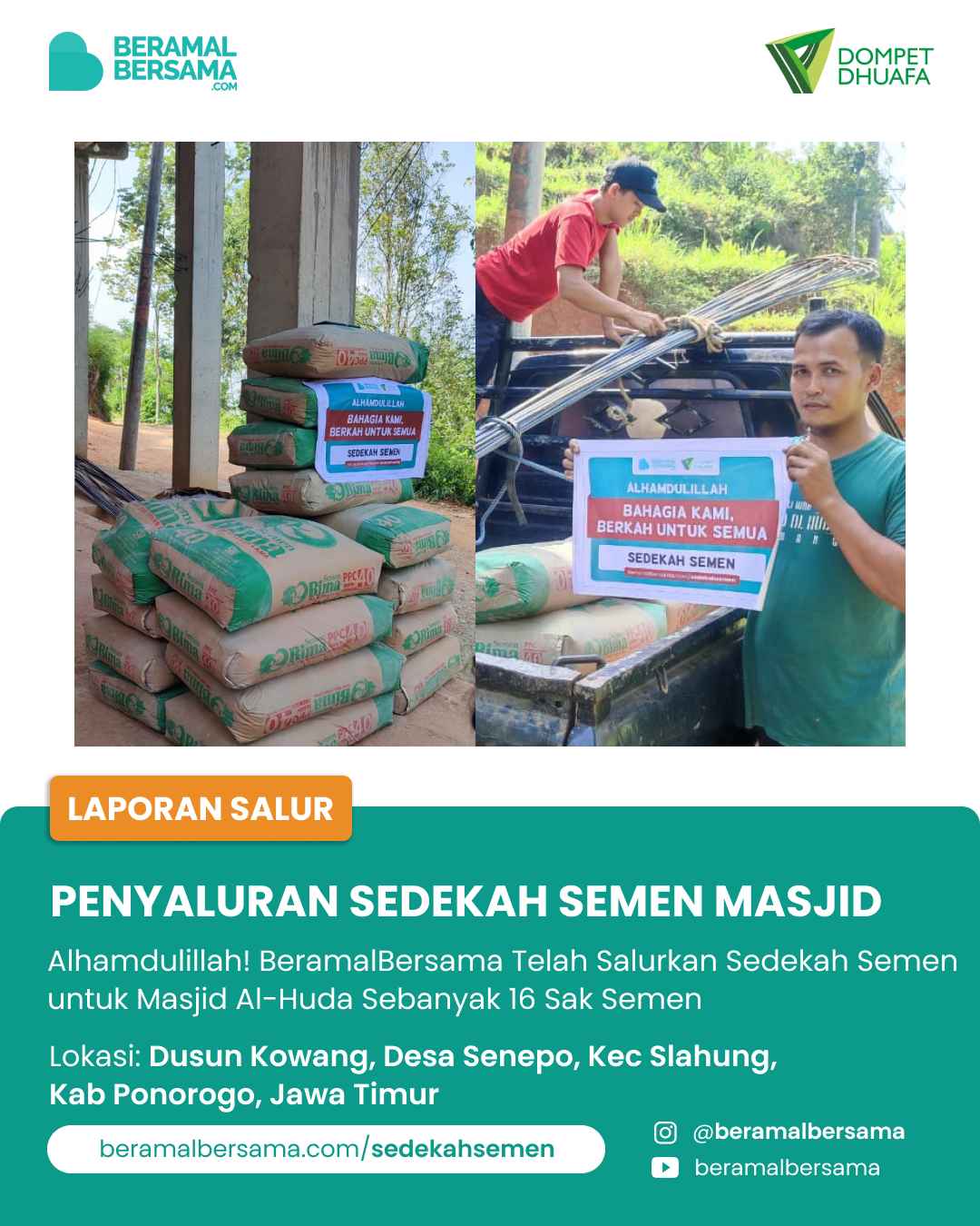 Sedekah Semen Dukung Pembangunan Masjid Al-Huda Ponorogo