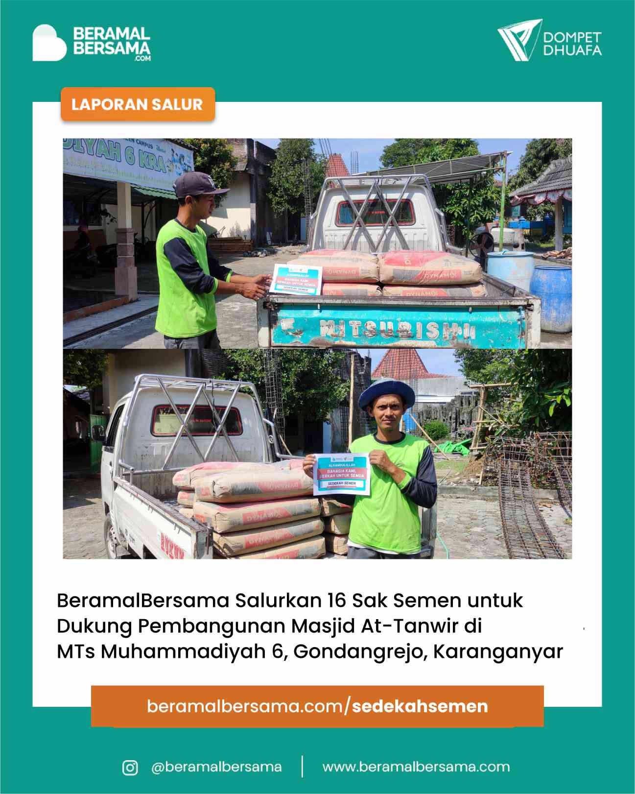 Sedekah Semen Dukung Pembangunan Masjid Attanwir MTs Muhammadiyah 6 Karanganyar