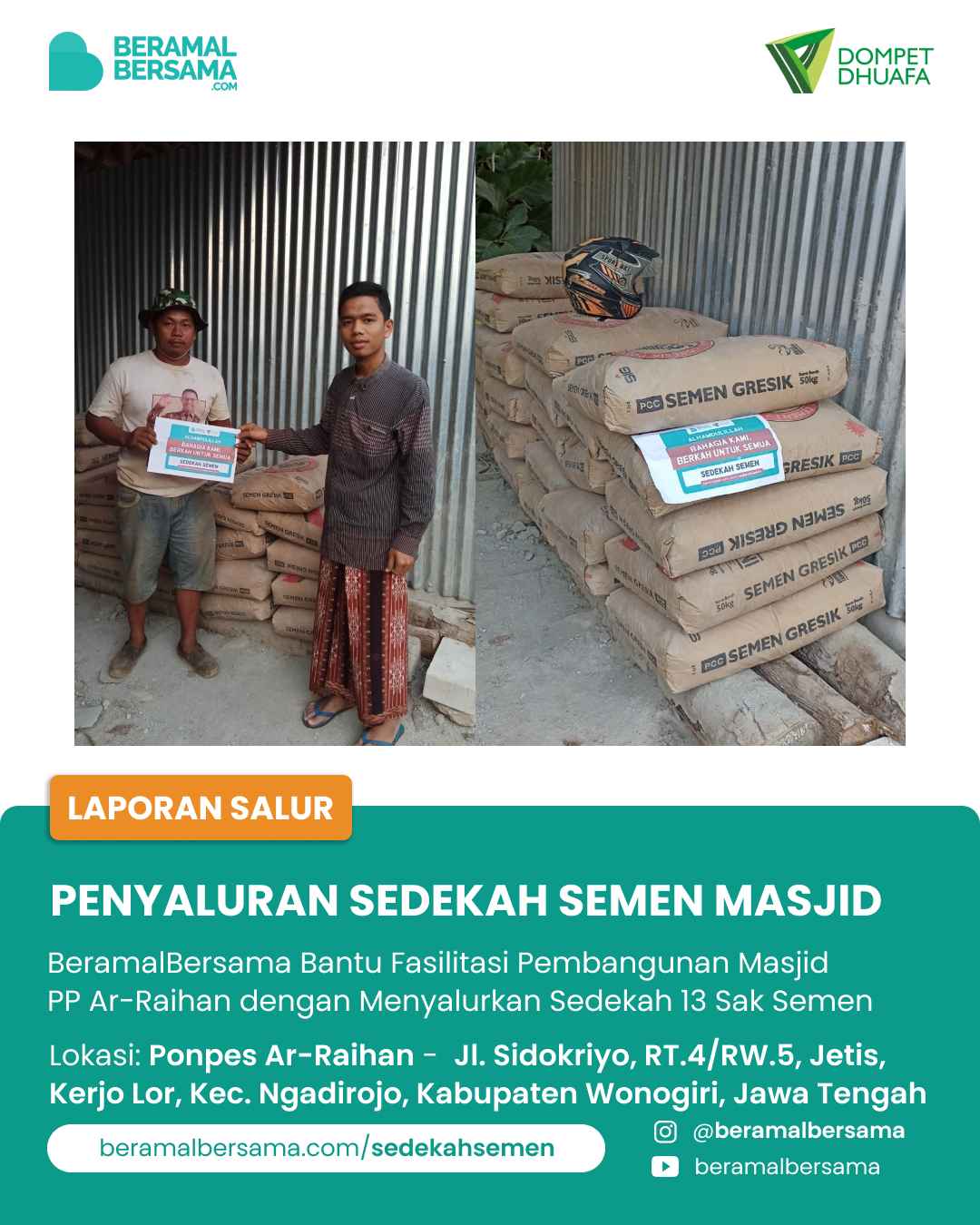 Sedekah Semen Dukung Pembangunan Masjid Pondok Pesantren Ar-Raihan