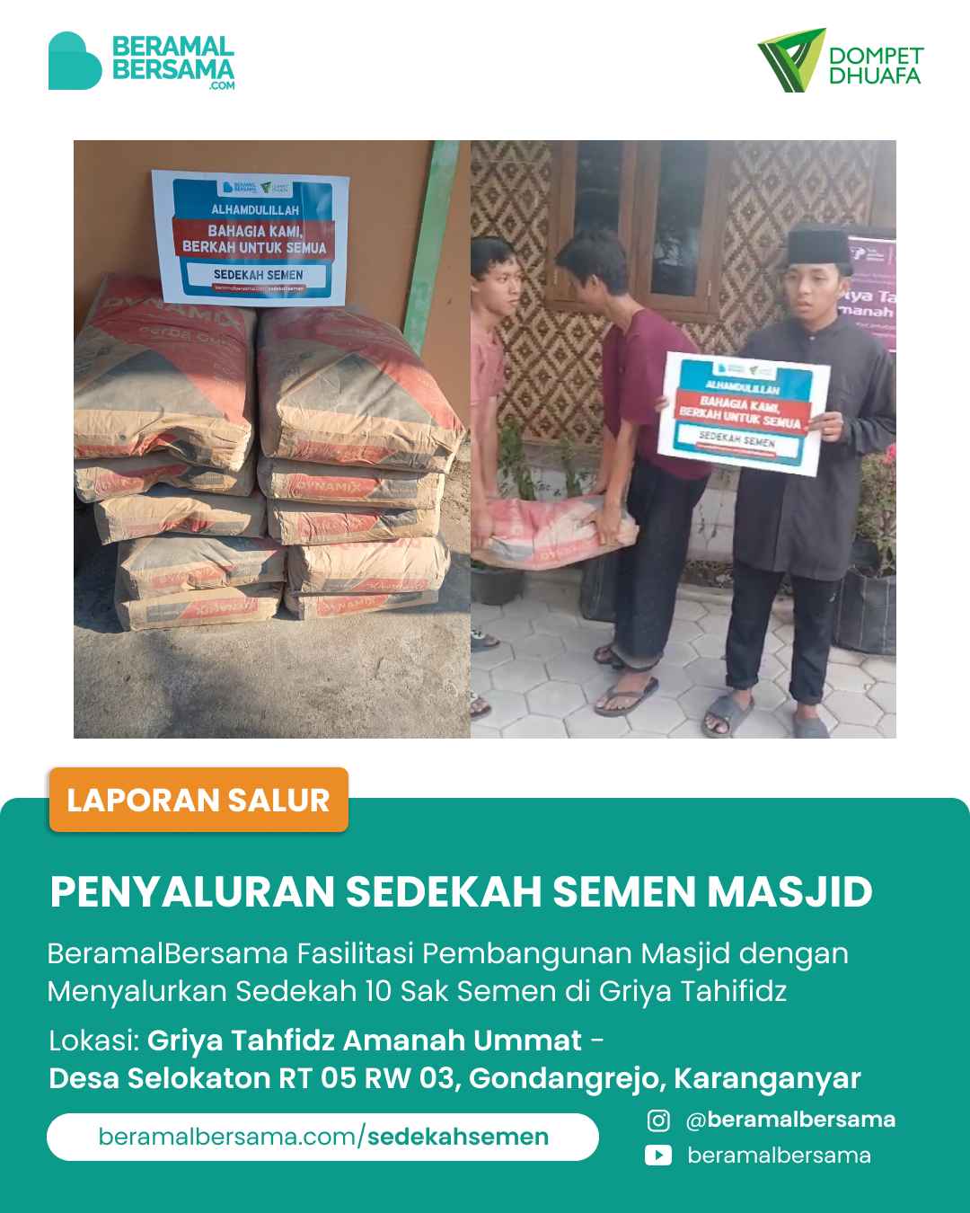 Semen Untuk Griya Tahfidz Amanah Ummat